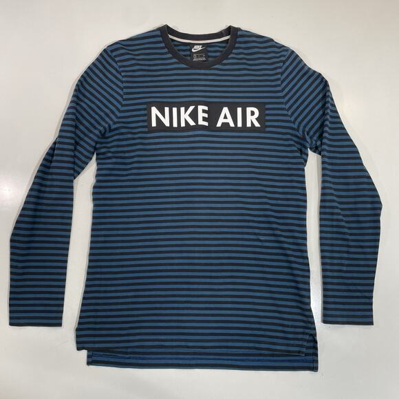 Nike Air Men’s Sportswear Striped Long Sleeve Shirt Blue Black Small 930461-474 - Picture 1 of 5